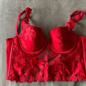 Victoria secret red floral lace bustier
